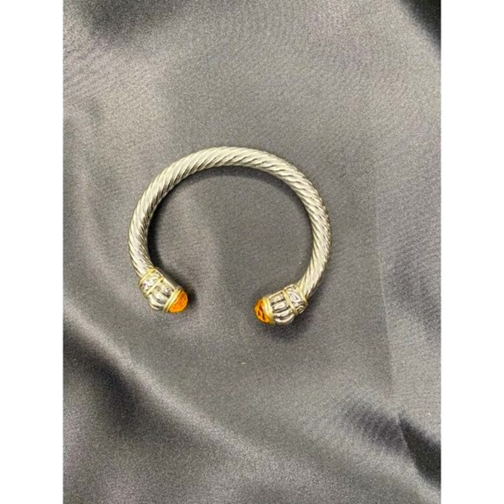 Twisted Cable Cuff Bracelet Silver Tone With Cabochon Ends NWOT - Picture 5 of 11